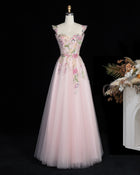 Pink Sweetheart Cap‑Sleeve Floral Embroidery Sparkle Evening Dress