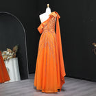 Luxury Olive Green One Shoulder Evening Dress with Cape Sleeves SS323