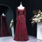 Luxury 3D Flower Gray Long Sleeves A-Line Evening Dress SS353