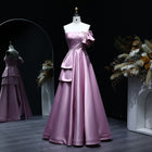 Elegant Crystal Lavender A-Line Pleats Satin Evening Dress SS592
