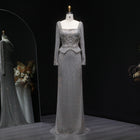 Luxury Gray Crystal Evening Dress with Long Sleeves SS633