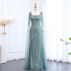 Luxury Beaded Turquoise Evening Dress with Cape Sleeves SS469