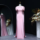 Elegant Pink O-Neck Mermaid Evening Dress with Cape Sleeves SF033