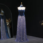 Luxury Beaded Blue Velvet Evening Dress with Scarf  SS793