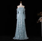 Elegant Pink Long Sleeve Beaded Embroidered Evening Dress SS638