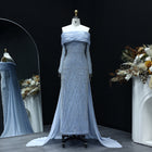 Luxury Tassel Lilac Off Shoulder Evening Dress with Cape SS708