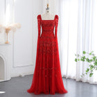 Luxury Wine Red Square Neck Evening Dress with Cape Sleeves SS461