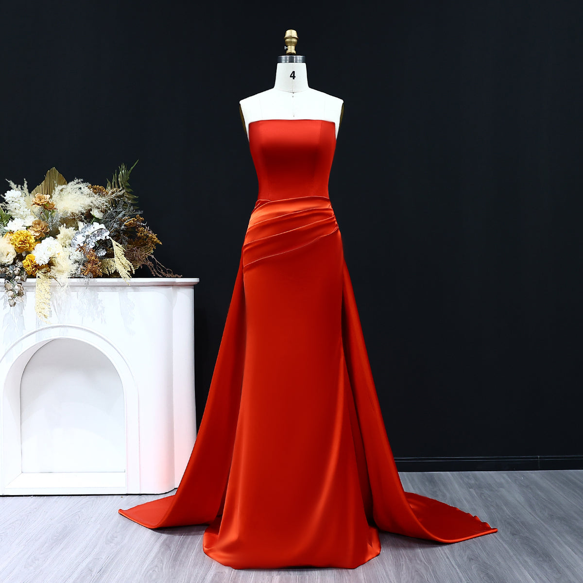 Elegant Red Strapless Evening Dresses with Overskirt SF255
