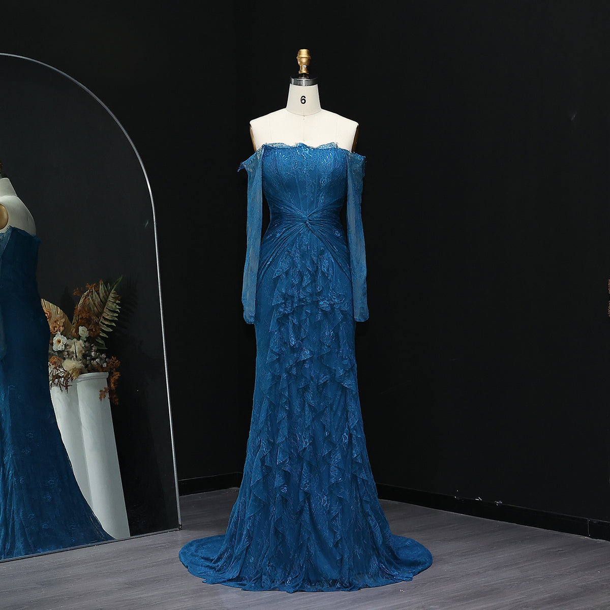 Luxury Turquoise Long Sleeves Mermaid Evening Dress SF519