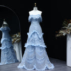 Luxury Pearls Silver Gray Off Shoulder A-Line Evening Dress SS485