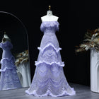 Luxury Pearls Silver Gray Off Shoulder A-Line Evening Dress SS485