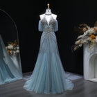 Luxury Turquoise Halter Off Shoulder Beaded Evening Dress