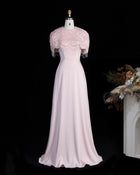 A-Line Beaded Cape Evening Dress with Tassel Fringe
