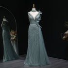 Luxury Royal Blue Ruffle Scarf Beaded Evening Dress
