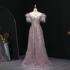 Sparkly Feather Dusk A-Line Cross Neck Sequin Evening Dress SF348