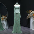 Luxury Sage Green 2 Pieces Beaded Evening Dress with Scarf Cap SS616