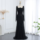 Luxury Black Square Neck Beaded Sequin Evening Dress