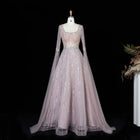 Vintage Square Beaded Sequined A-Line Evening Dress with Floor-Length Sleeves SS065