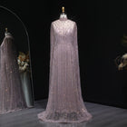 Luxury Pearls Champagne Evening Dress with Cape SS691