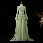 Luxury Pearls Tassel Blue and Yellow Evening Dress with Flowing Sleeves SS286