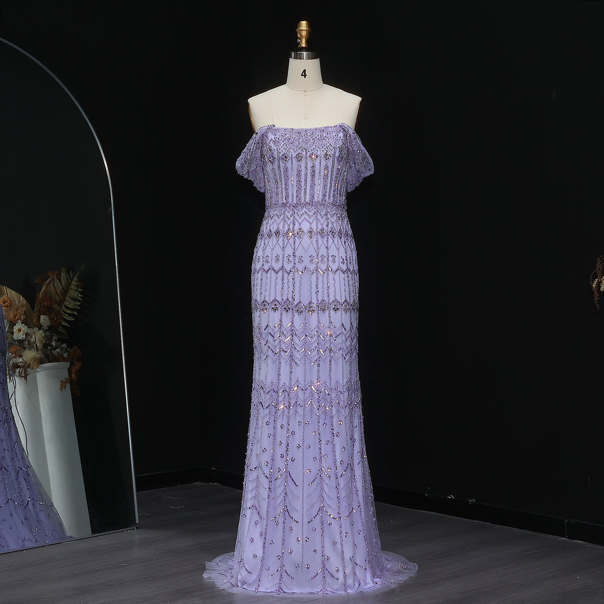 Luxury Beaded Off-Shoulder Mermaid Evening Dress SS291