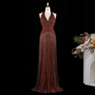 Gala Exquisite Yellow Beaded Halter Neck Deep V Evening Dress SS554