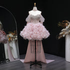 Luxury Pink Off Shoulder Puff Bow Evening Dress