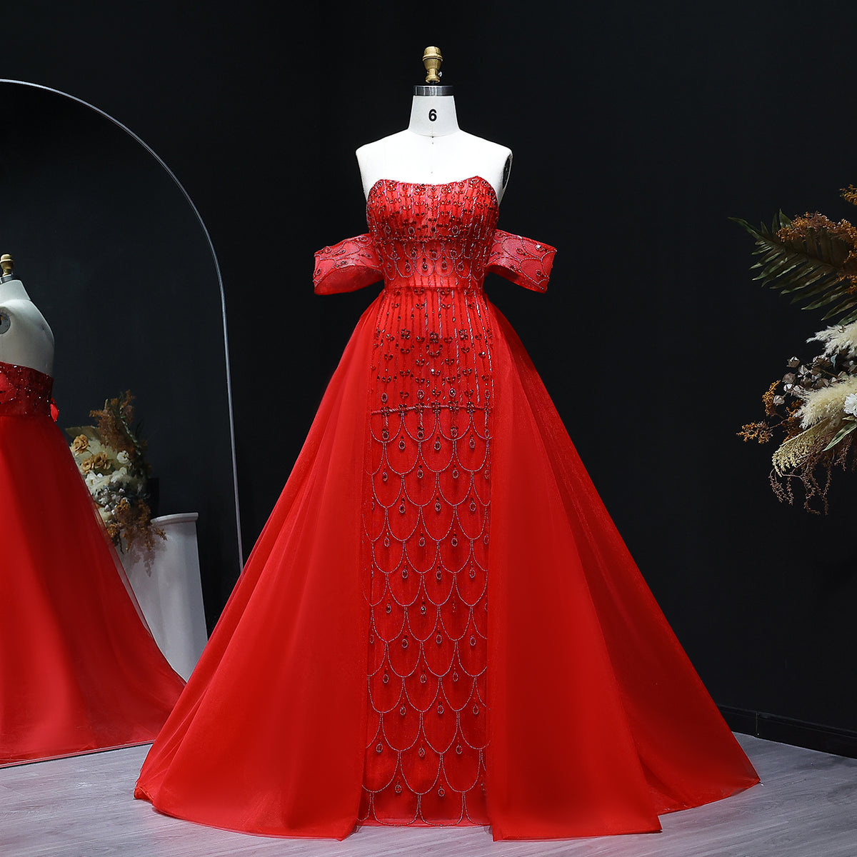 Luxury Champagne Mermaid Evening Dress with Overskirt SS168