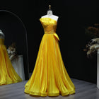 Luxury Gold Strapless A-Line Ruffles Evening Dress SF060
