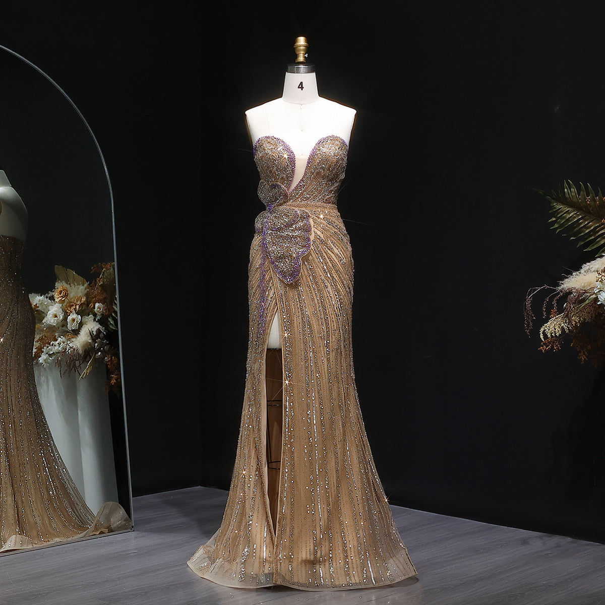 Stunning Beaded Pink Mermaid Evening Dress with Slit SS267