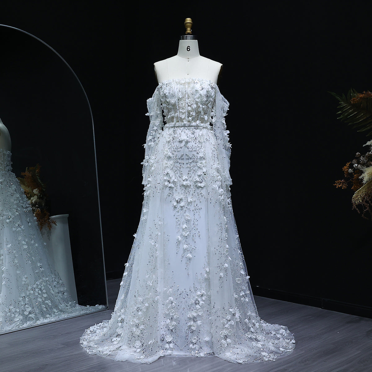 Elegant 3D Flowers Pink Evening Dress with Overskirt SS352
