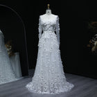 Luxury 3D Flower Gray Long Sleeves A-Line Evening Dress SS353