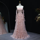 Elegant Pink 3D Flowers Evening Dress with Long Sleeves SS344