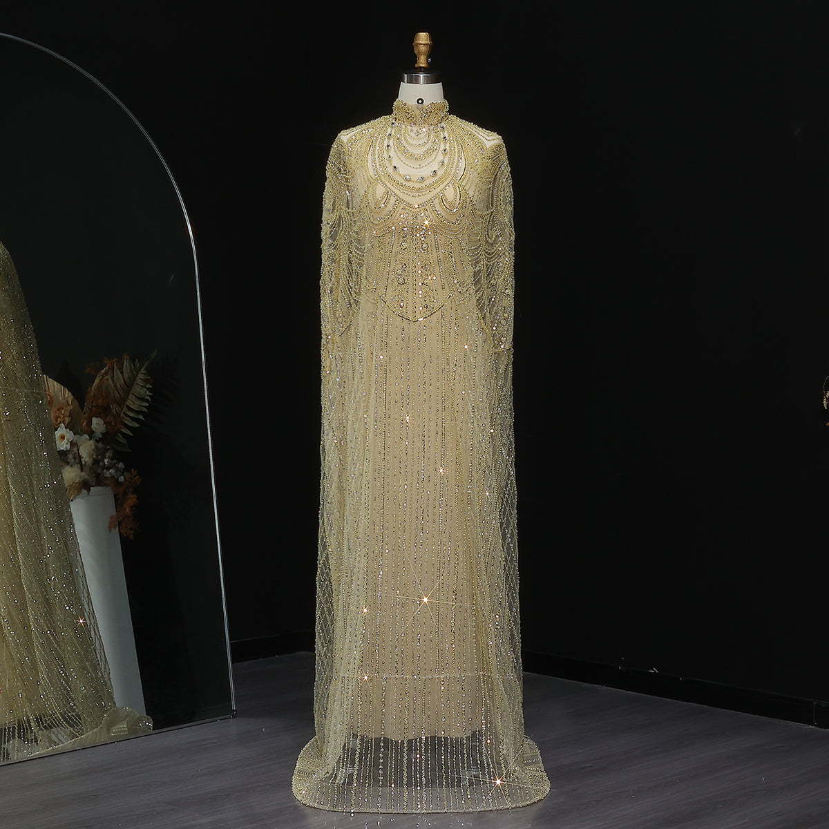 Luxury Nude Beaded High Neck 2 pieces Evening Dress SS780