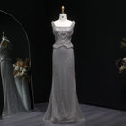 Luxury Gray Beaded Crystal Long Straight Evening Dress SS631