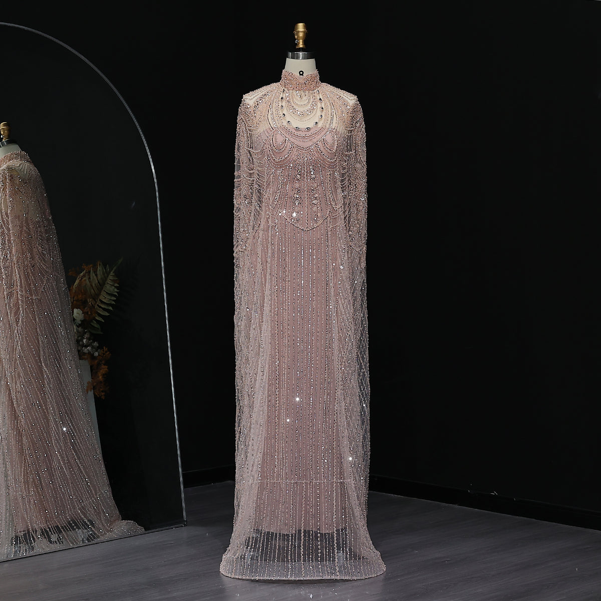 Luxury Nude Beaded High Neck 2 pieces Evening Dress SS780