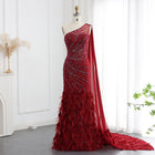 Luxury Feathers Turquoise One Shoulder Mermaid Evening Dress SS498
