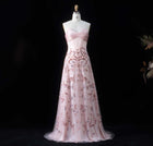Elegant Pink Beaded Embroidered Strapless Evening Dress SS529