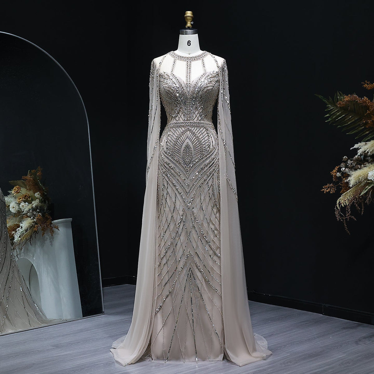 Luxury Green Mermaid Evening Dress with Cape Sleeves SS042