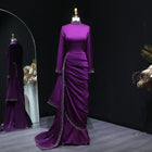 Luxury Purple Ruffles Crystal Evening Dress with Overskirt SF202