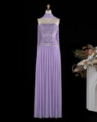 Luxury Crystal Lilac Strapless Chiffon Evening Dress SS539