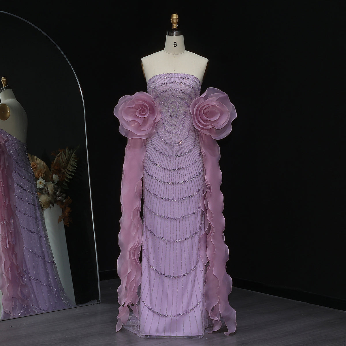 Glamorous 3D Floral Lilac Evening Dress with Beads SS246