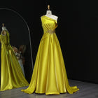 Vibrant Crystal Sequin Satin Yellow Evening Dress with Overskirt XD049