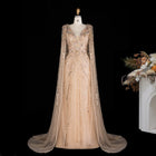 Luxury Crystal Sage Green V-Neck Evening Dresses with Cape SS399