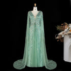 Luxury Crystal Sage Green V-Neck Evening Dresses with Cape SS399