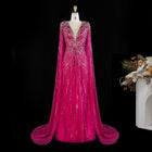 Luxury Crystal Sage Green V-Neck Evening Dresses with Cape SS399