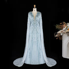 Luxury Crystal Sage Green V-Neck Evening Dresses with Cape SS399