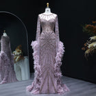 Luxury Beaded Evening Dress with Feather Cape Sleeves SS082
