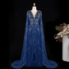 Luxury Crystal Sage Green V-Neck Evening Dresses with Cape SS399