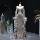 Luxury Beaded Evening Dress with Feather Cape Sleeves SS082
